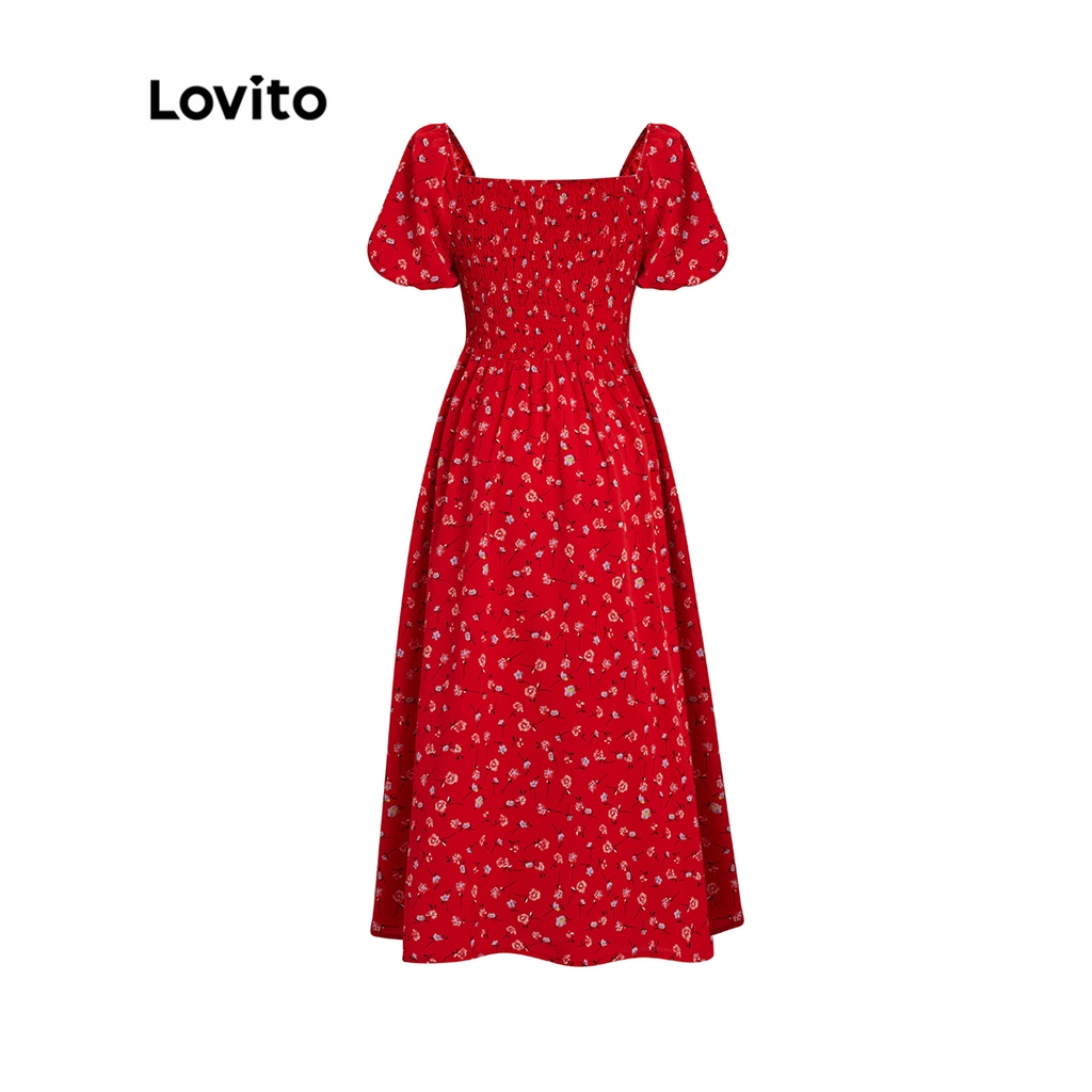 Lovito Vestido Feminino Rom Ntico Floral Dividido Na Coxa De Linha A