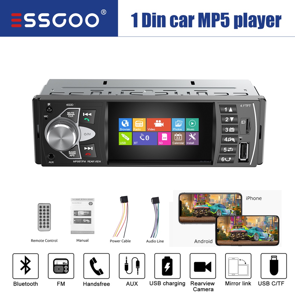 ESSGOO 4 Polegadas 1 DIN Carro MP5 player Conexão Espelhada IPS Tela 7