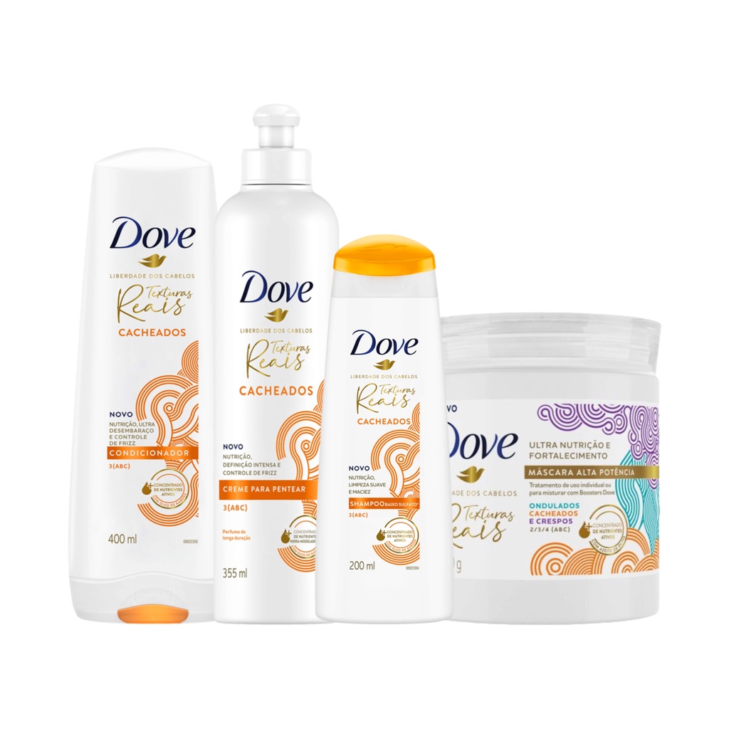 Kit Dove Para Cabelos Cacheados Completo Texturas Reais Mascara Shampoo