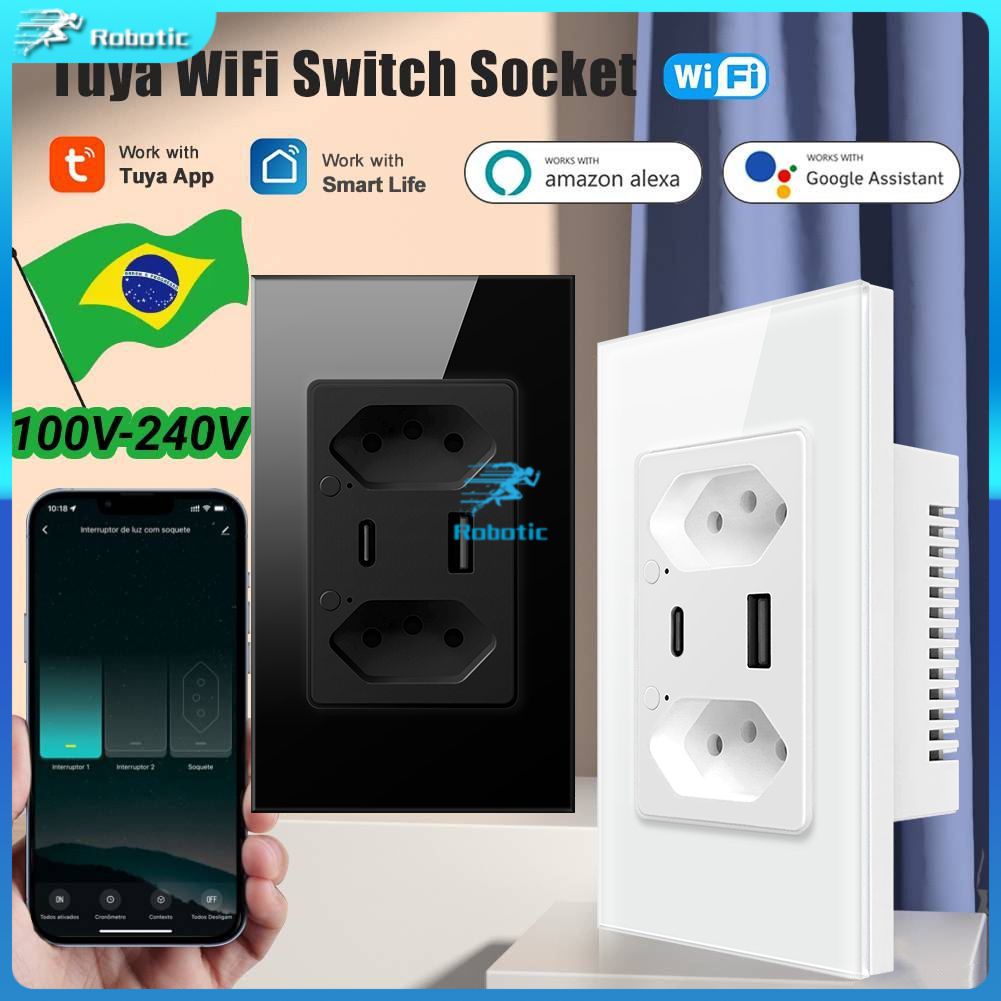 Tomada Inteligente Wifi Tuya Brasil Usb Tipo C Painel De Vidro El Trico