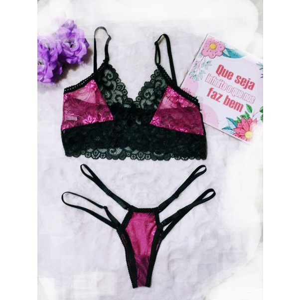 Conjunto Iza Sem Bojo Tanga Sex Duas Tiras Renda Shopee Brasil