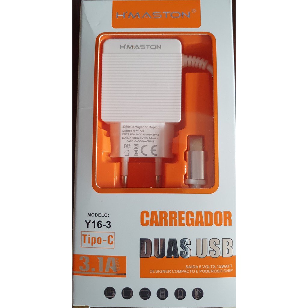 Carregador Tipo C Duas USB 3 1A Hmaston Y16 3 Shopee Brasil