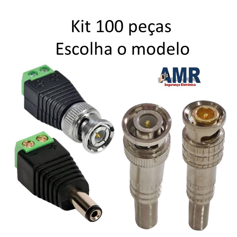 Kit 100 peças Conector P4 BNC borne Macho BNC Mola Parafuso CFTV