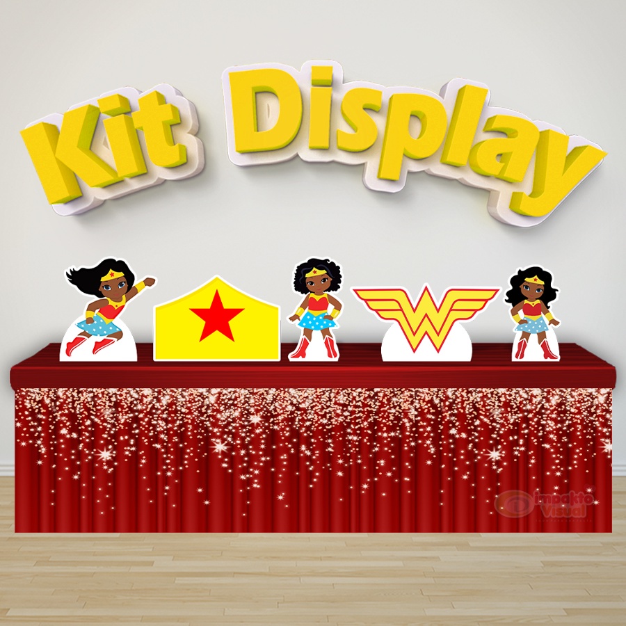 Kit 5 Displays De Mesa Festa Decoração Infantil Mulher Maravilha Cute