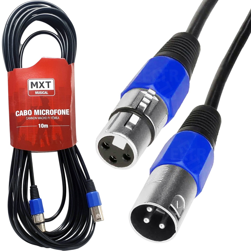 Cabo Microfone Xlr Canon Balanceado Macho Femea 10m Metros Mxt Shopee