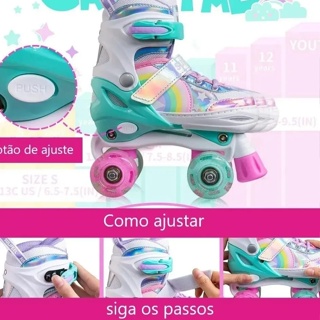 Patins 4 Rodas Infantil Arco Íris Led Kit Proteção Novidade Shopee Brasil