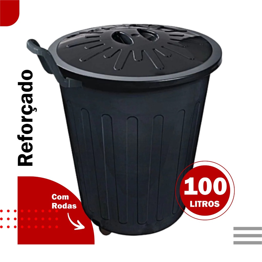 Lixeira Preta Redonda C Tampa E Rodinhas 100l Arqplast Shopee Brasil