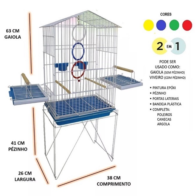 Viveiro Para Papagaio Calopsita Maritacas Cocota Gaiola Grande Duplex