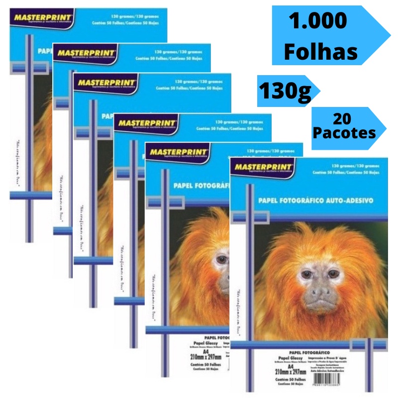 Papel Fotográfico Adesivo Foto 130g A4 Glossy Brilhante Resistente a