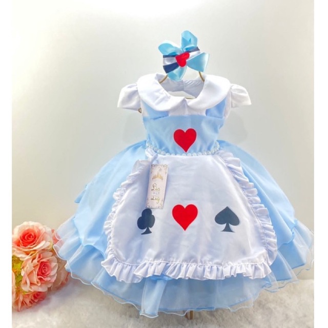 Vestido Festa Infantil Alice no País das Maravilhas Laço Shopee Brasil