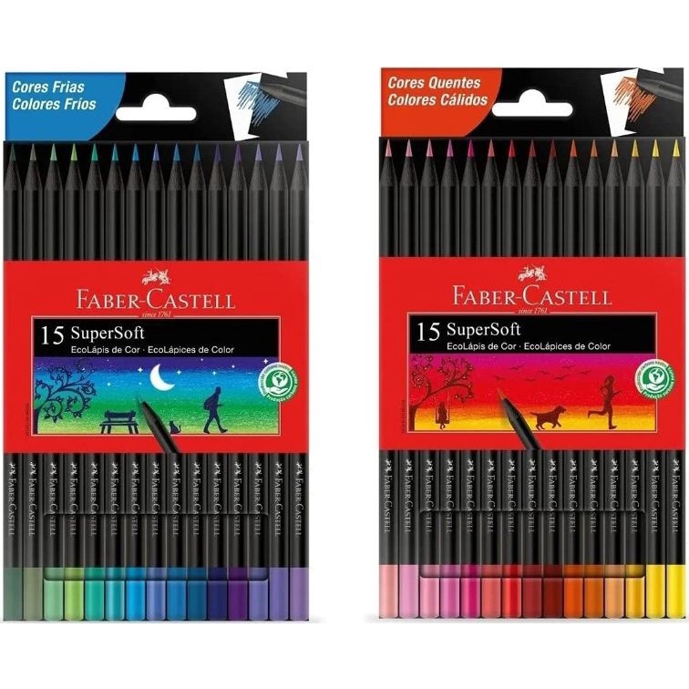 Ecolápis de cor Faber Castell supersoft 15 cores tons quentes