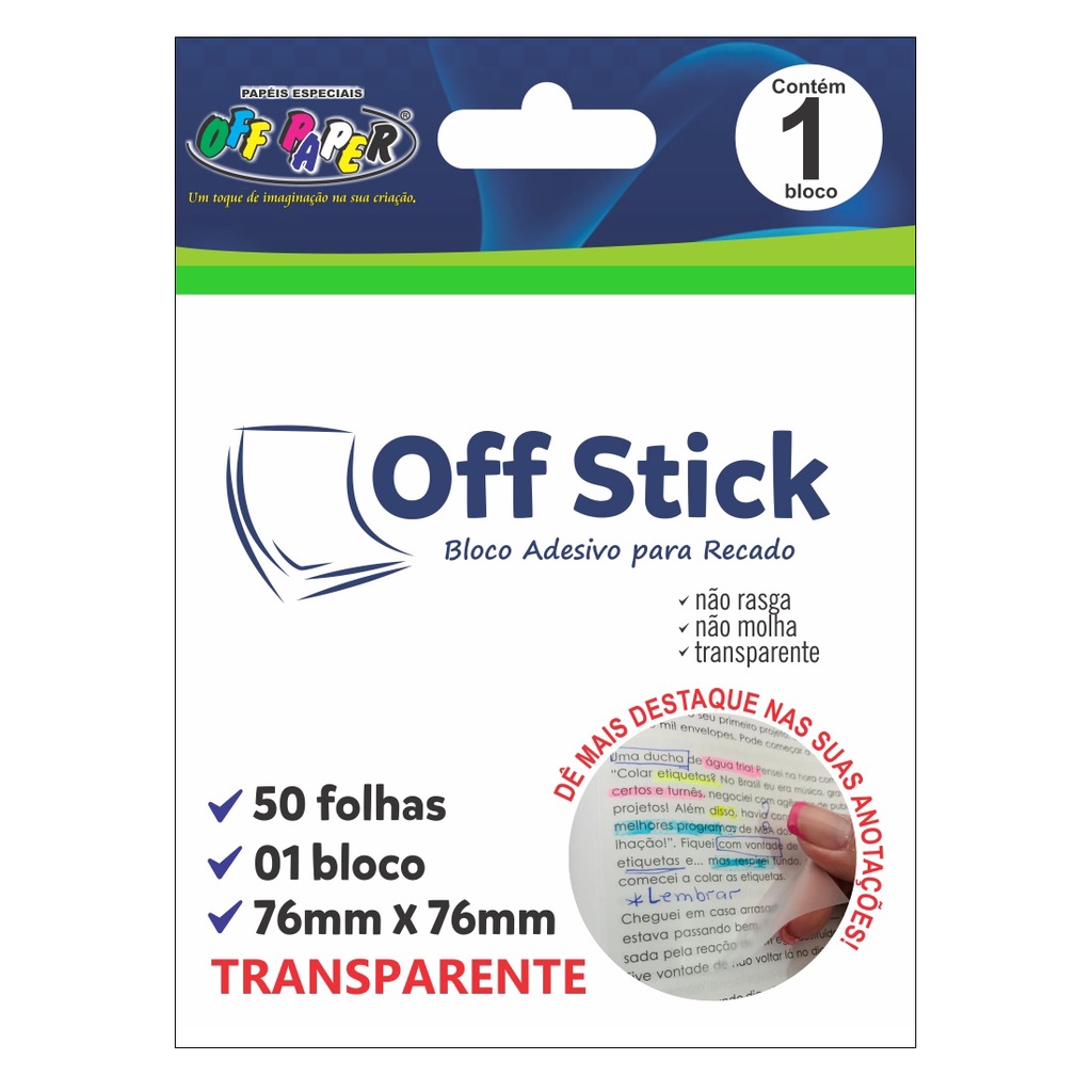 Bloco De Notas Adesivo Transparente 76mm X 76mm 50 Folhas OFF PAPER