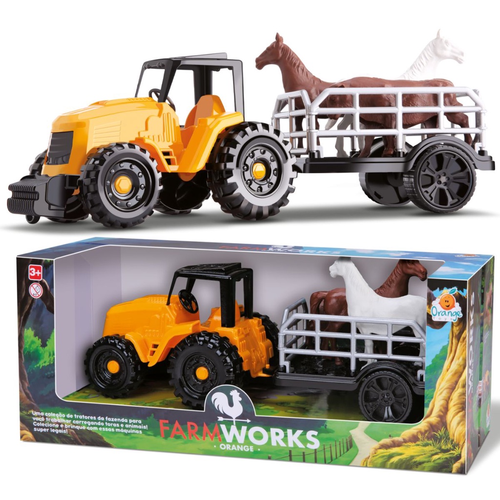 Carro De Brinquedo Mini Trator Carreta Animais Farm Work Boiadeiro