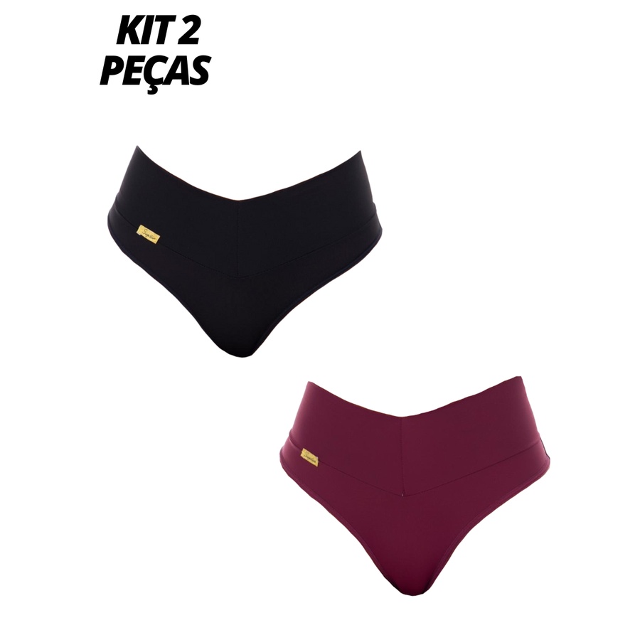 Kit 2 Calcinha Cinta Modeladora Cós Alto Fio Dental Duplo Cintura Alta Tanga Conforto Lingerie