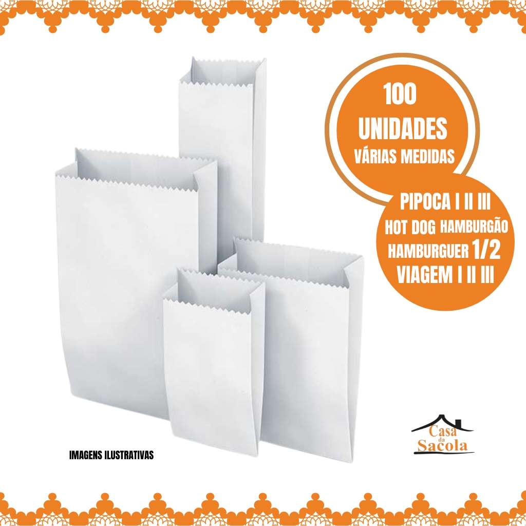 Sacos De Papel Branco Para Pipoca Lanches Salgados Doces