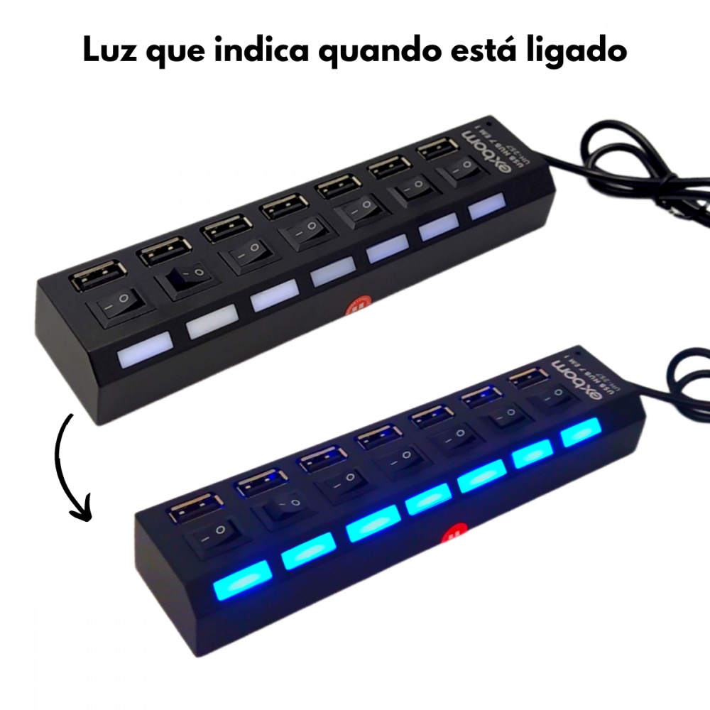 Hub Portas Usb Led C Chave Seletora Entrada P Fonte Shopee Brasil