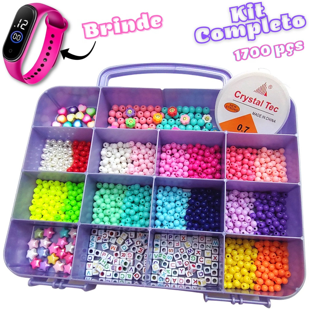 Kit Missanga Maleta Infantil Pe As Relogio Led Digital Mimo