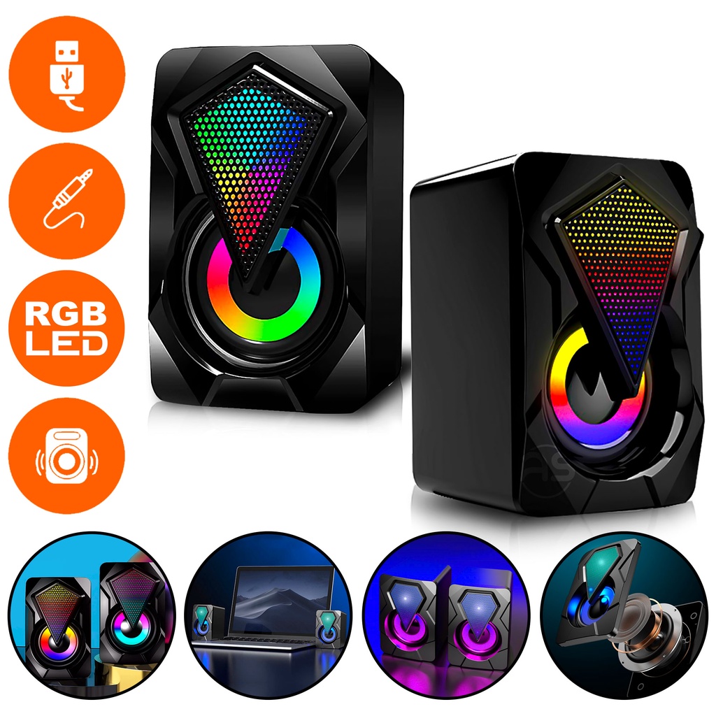 Caixa De Som Gamer Led Rgb Para Pc E Notebook W Rms Usb P Shopee Brasil