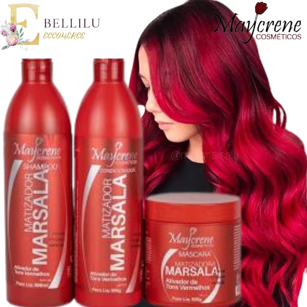 Kit Matizador Marsala Maycrene Shampoo Condicionador Máscara