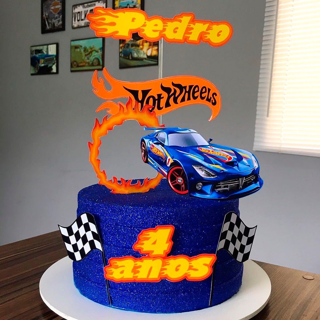 Topo de Bolo Hotwheels Topper Personalizado Decoração Festa Shopee