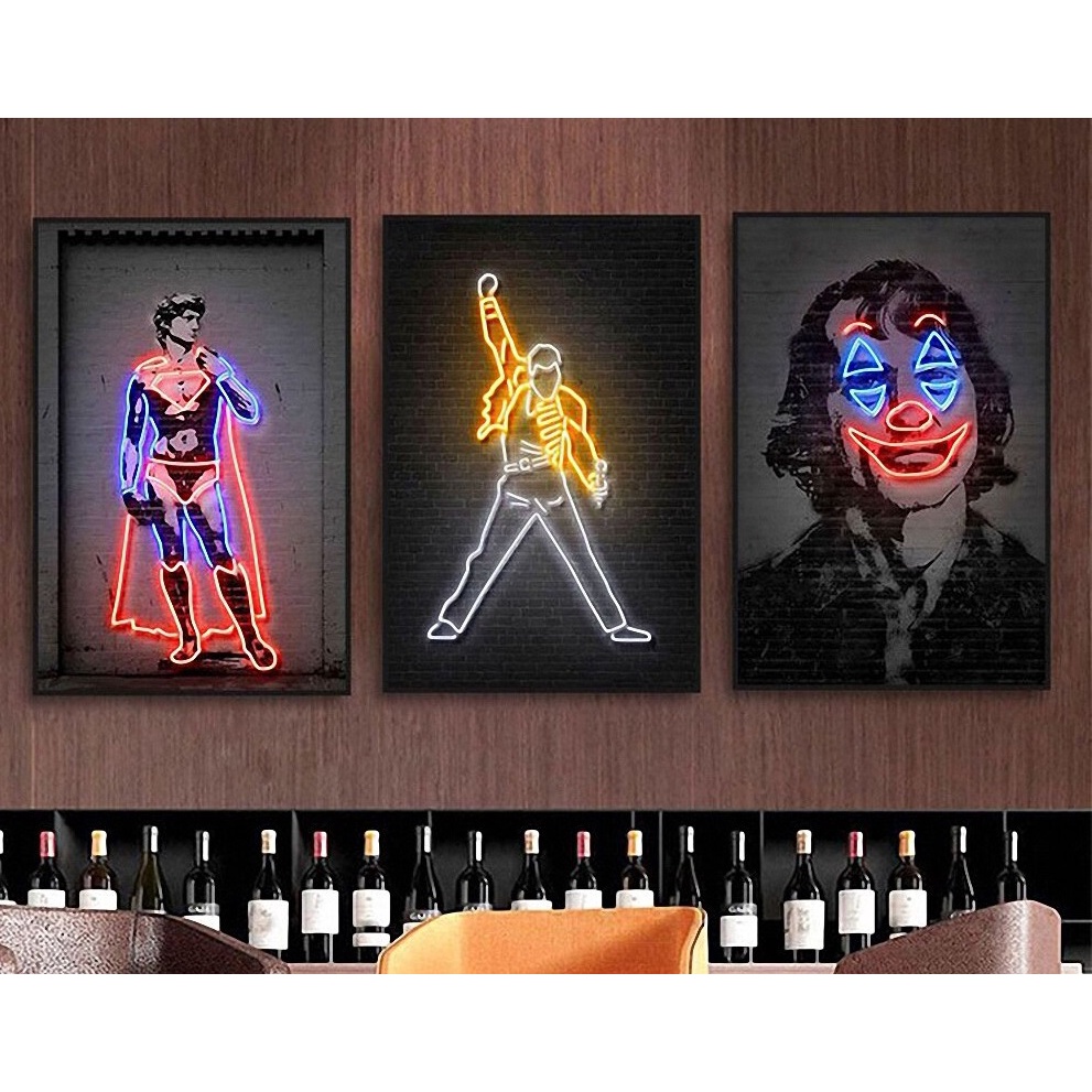 Quadro decorativo 3 peças 40x60 neon Rua Pop arte Grafite decoração