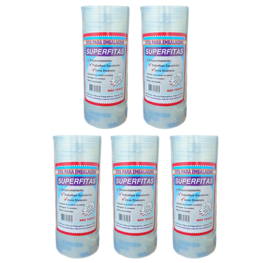 Kit 5 Pacotes De Fita Adesiva Transparente Para Empacotamento 45mmx45m