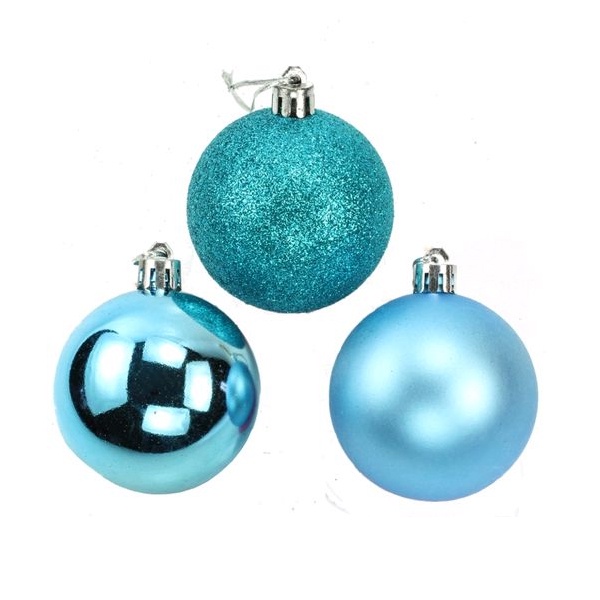 Kit 12 Bolas De Natal Mista Azul Claro 7cm Mista Glitter Lisa Fosca