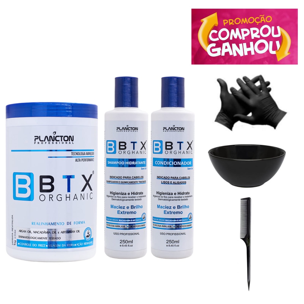 Kit Btx Orghanic Sem Formol Semanas Plancton Luvas Cumbuca E