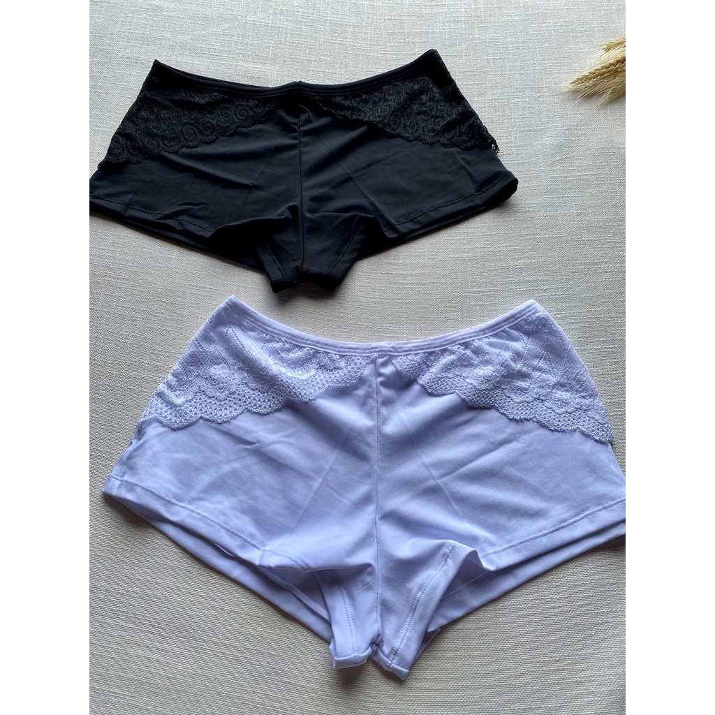 Calcinha Caleçon Shortinho De Microfibra Detalhes Em Renda Lingerie Shopee Brasil