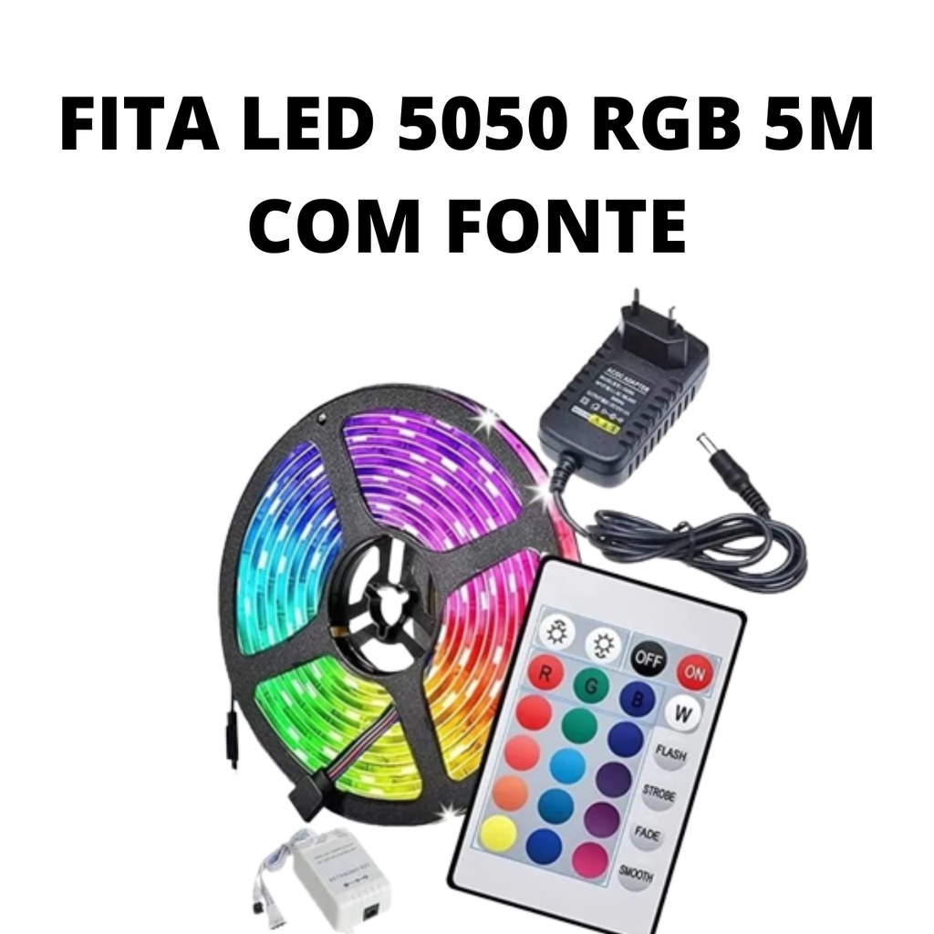 Fita Led Ultra Rgb Metros Completa Fonte A V Controle