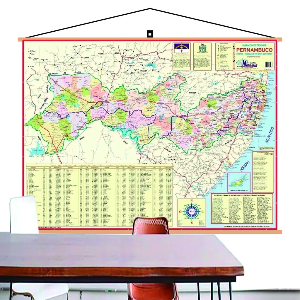 Mapa Pernambuco Banner Laminado 120x90cm Atual Shopee Brasil