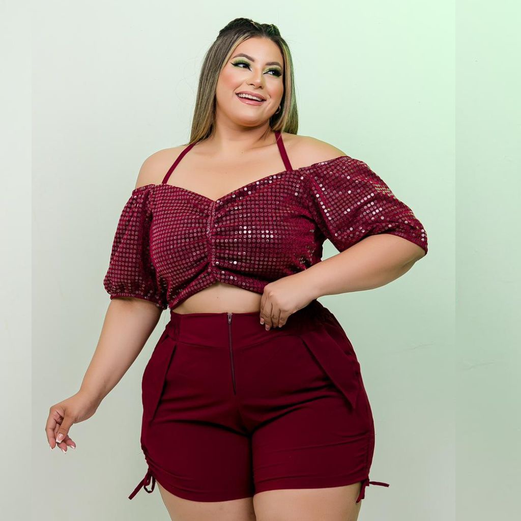 Conjunto Plus Size Feminino Cropped Ciganinha Paet Short Shopee Brasil