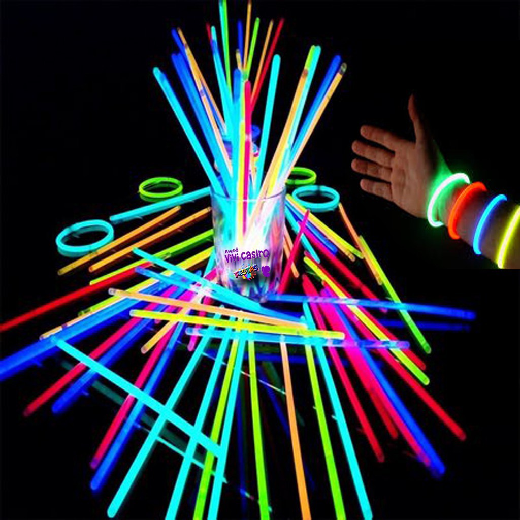 Pulseira Neon Tubo 100 Unidades Brilha No Escuro Fluorescente Festa