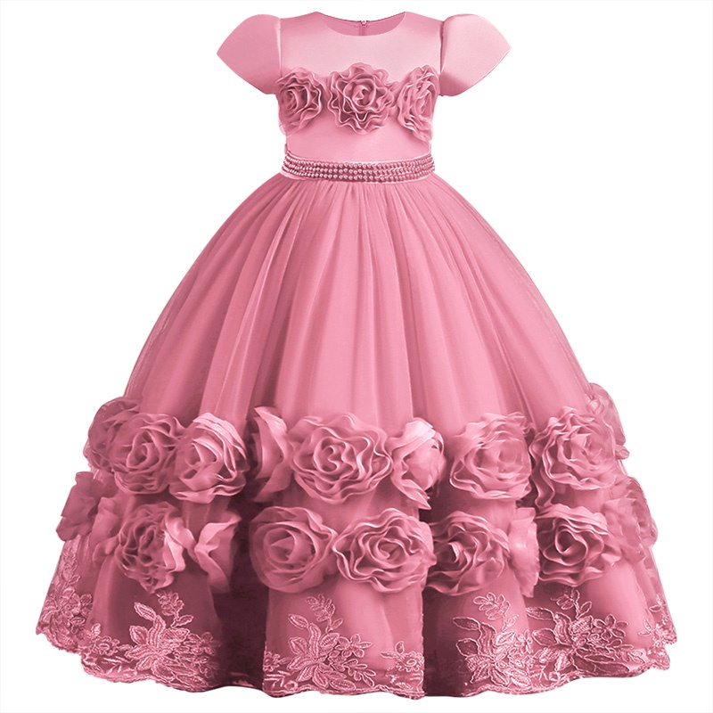 Novo Estilo Vestido Infantil De Princesa Gaze Ocidental Flor Longa