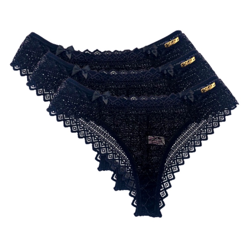 Kit 3 Calcinhas Cacau Renda Babadinho Lingerie Moda Íntima Revenda