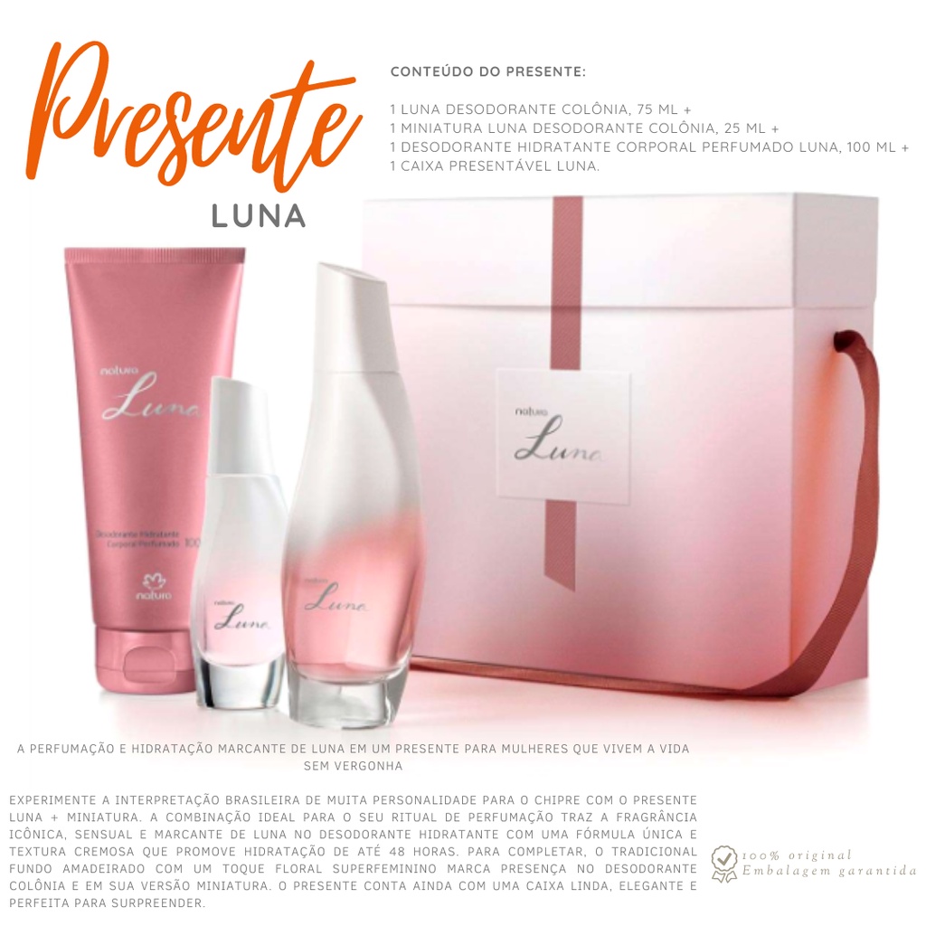 Presente Kit Perfume Luna Feminino Natura Desodorante Colônia