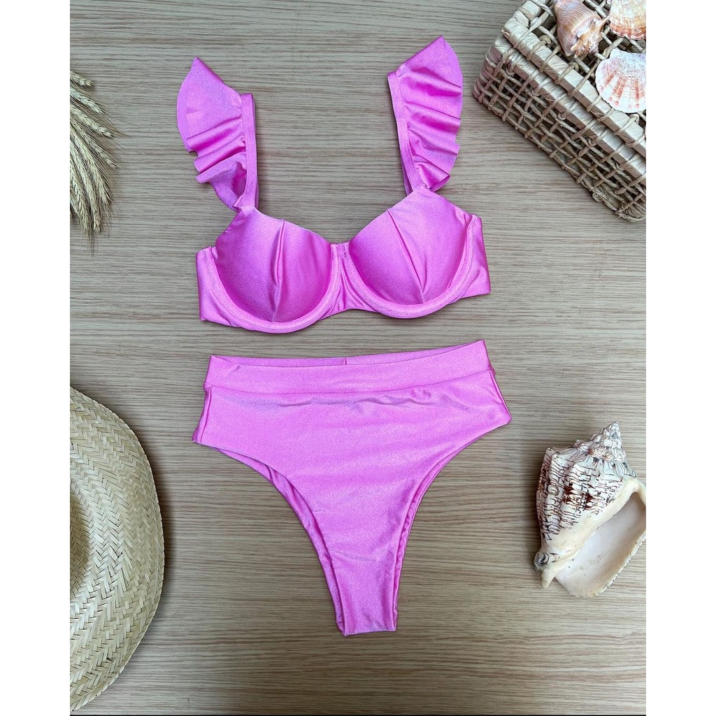 Biquini beach gloss meia taça babado calcinha hot pants Shopee Brasil