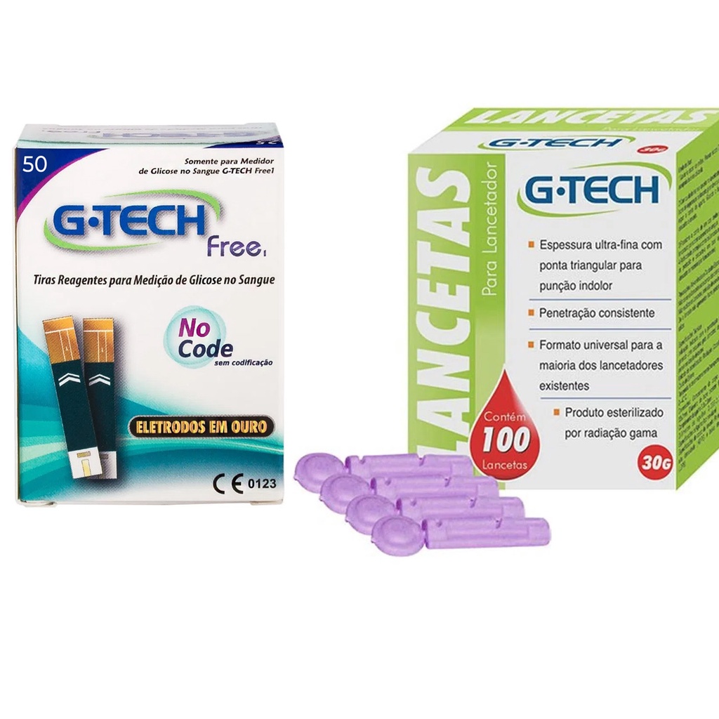 50 Tiras Reagentes G Tech Free 1 Glicemia 50 Lancetas Shopee Brasil