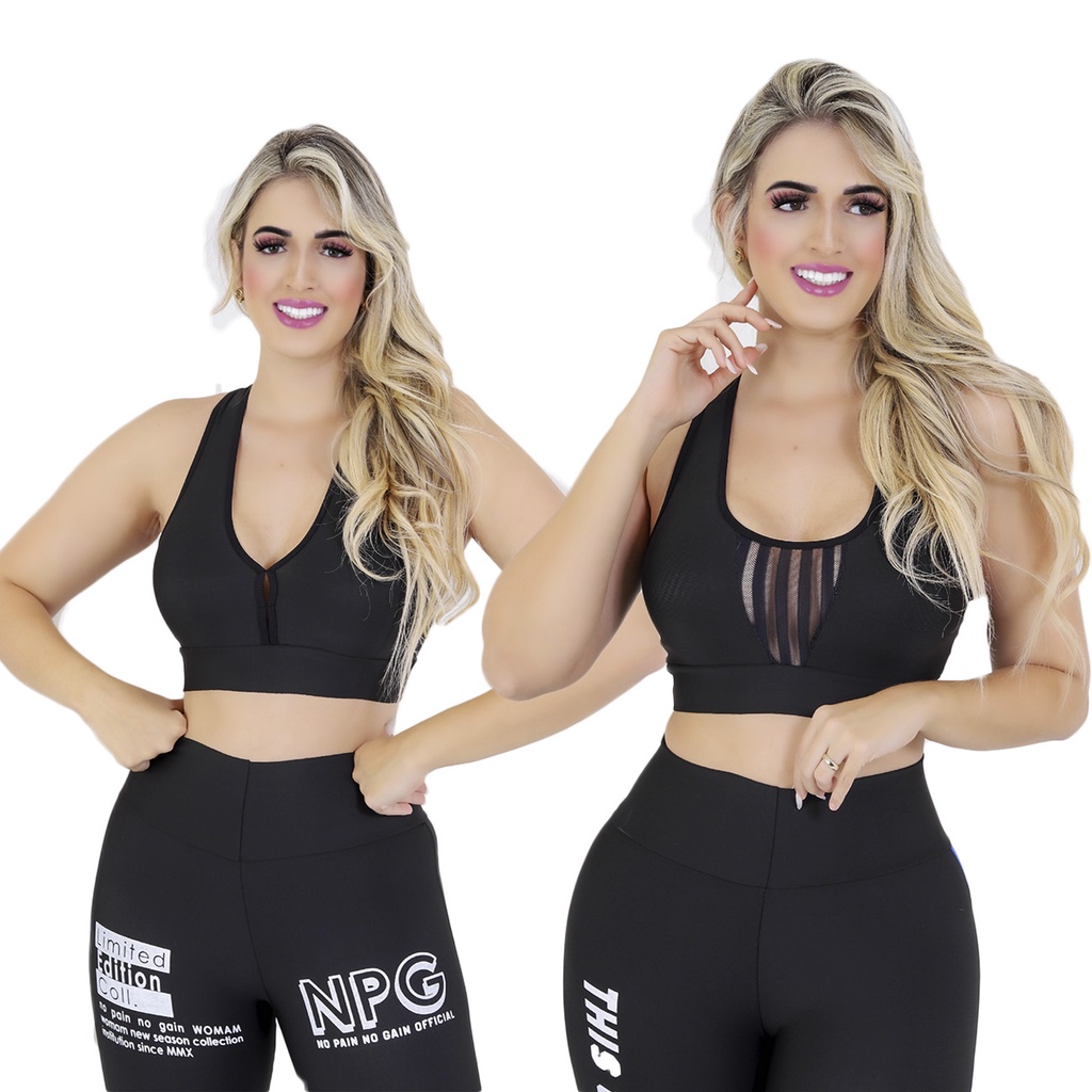 Kit Top Cropped Nadador Feminino Moda Fitness Academia Suplex