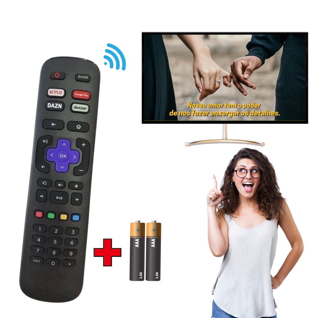 Controle Remoto Compativel SmartTv Aoc Roku Tv Netflix Dazn DeezerSKY