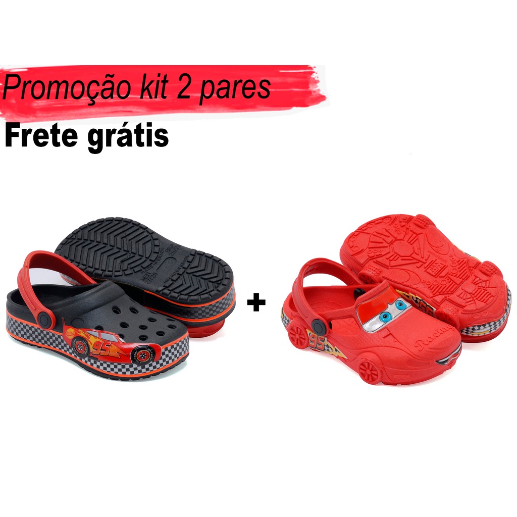 Kit 2 Pares Crocs do Relâmpago Mcqueen Infantil Sandália Babuche Menino