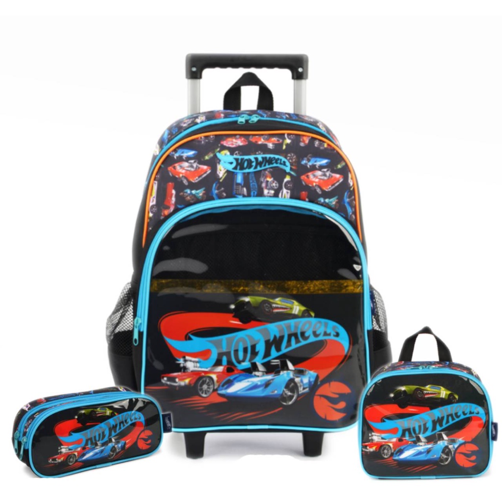 Mochila De Rodinhas Hot Wheels Lancheira E Estojo Infantil Shopee Brasil