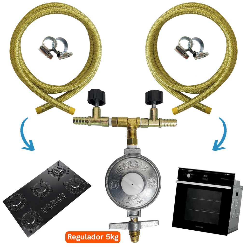 Kit duplo para Cooktop e Forno mangueira de gas botijão P13