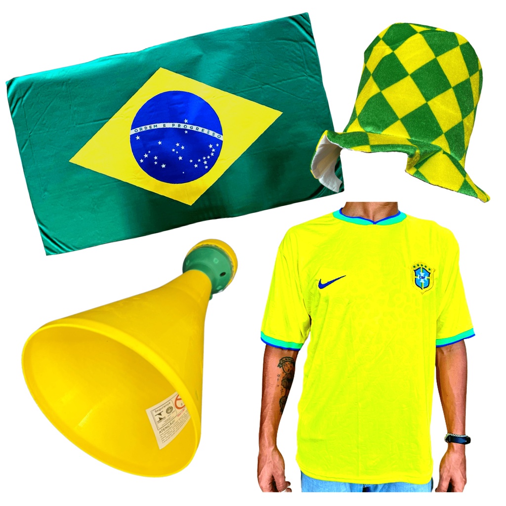 Kit Brasil Torcedor Adulto Camisa Do Brasil Bandeira Do Brasil