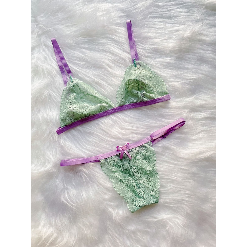 Kit 5 Conjuntos De Lingerie Em Renda Sem Bojo Bicolor Shopee Brasil