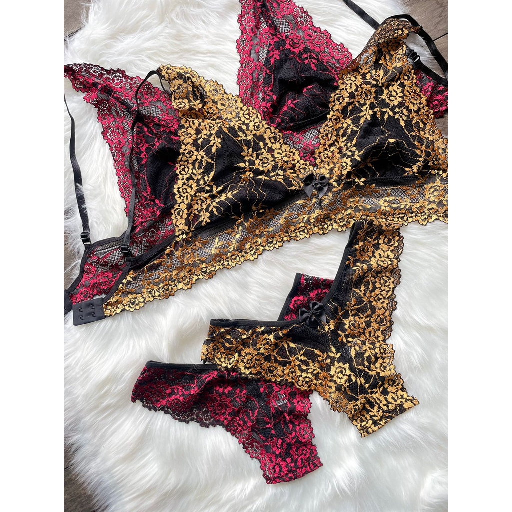 Conjunto Lingerie Sexy Sutiã Sem Bojo Forro Em Renda Bordada