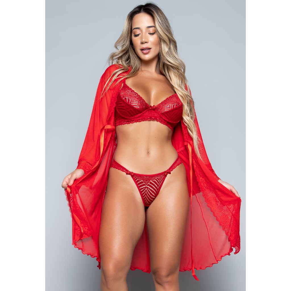 Promoção Conjunto Lingerie Sem bojo e Robe feminino Sexy em Renda e