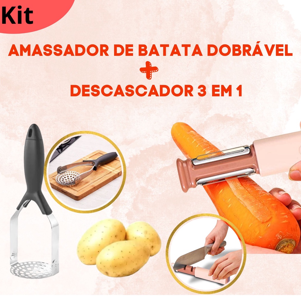 Kit Descascador Em De Legumes Frutas Multifuncional Afiador De