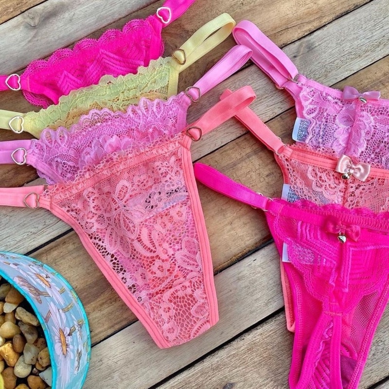 Kit lingerie 3 Calcinhas Paixão Rendada Fio dental sexy regulagem