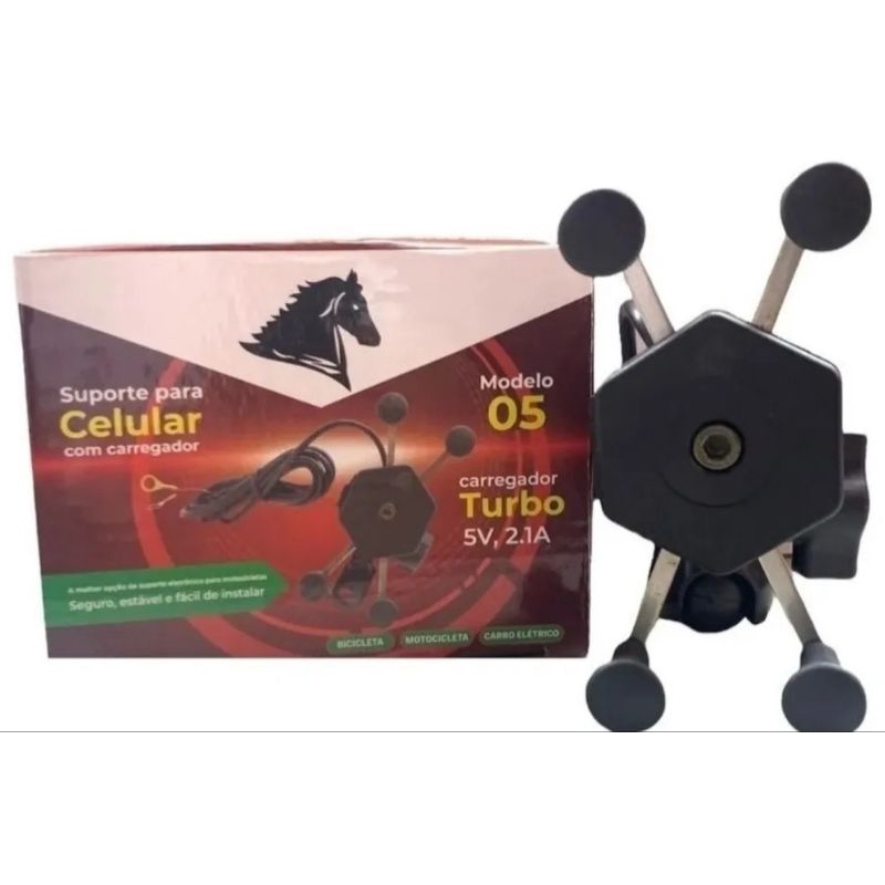 Suporte Celular Moto Carregador Universal Usb Turbo Stallion